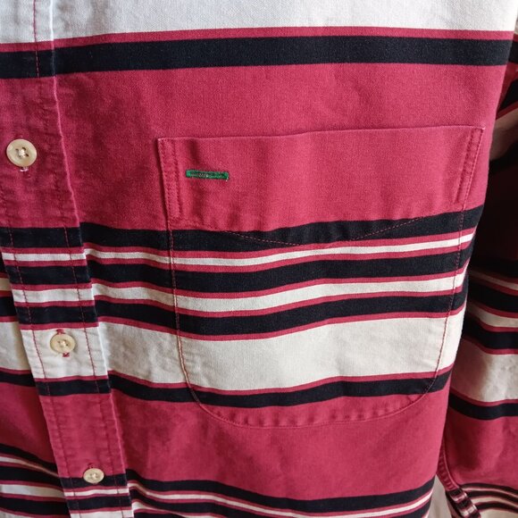 Vintage Men's Shirt Large 1990's Tommy Hilfiger Brush Popper Striped All Cotton - Picture 6 of 7